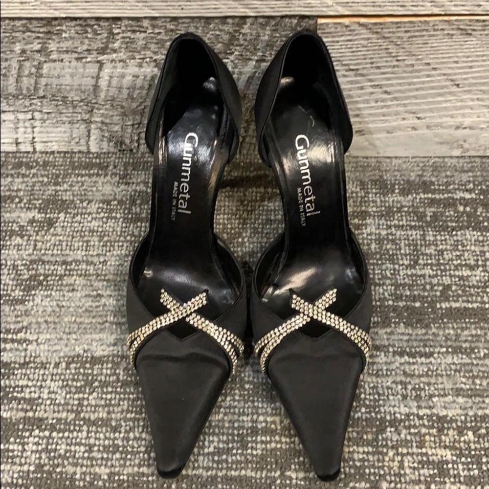 GORGEOUS Gunmetal D’Orsay Diamond Satin Heels
